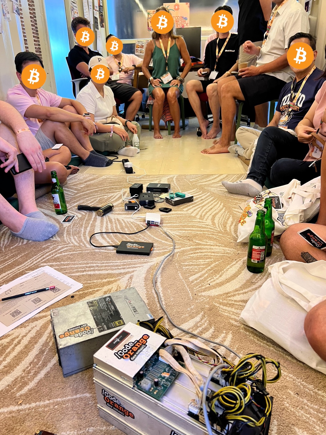Hardware sovereignty workshop with devices on the floor